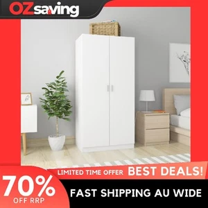 Wardrobe White 80x52x180 cm Storage Hanging Rod Engineered Wood Chic 0621 - Picture 1 of 9