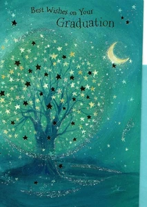 Congratulations Graduation Bright Gold Star Stars Moon Hallmark Greeting Card - Picture 1 of 3