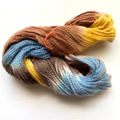 Skein 3.4 oz Unbranded Wool Yarn Bulky Brown Tan Yellow Blue - Image 1 of 4