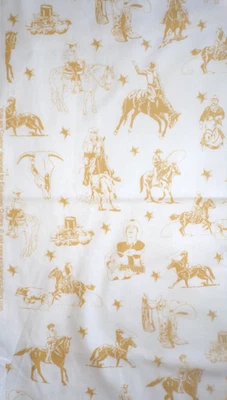 Tela de edredón de algodón vaquero occidental "Ride Em Cowboy" blanco y dorado 42" x 44" Foto 1 de 4