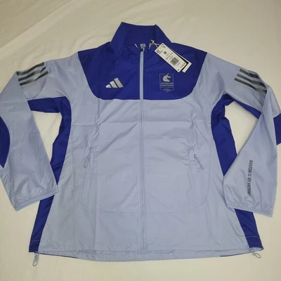 Adidas Boston марафон 2025 Adizero синий работает куртка женщин средний JN3002  - Изображение 1 из 4