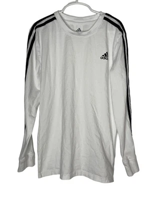 Camiseta deportiva Adidas para niños talla 10/12 blanca manga larga 3 rayas con logotipo Foto 1 de 4