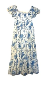 RARE EDITIONS Girls Small 6/6X Blue Floral Smocked Tiered Party Dress New - Picture 1 of 12