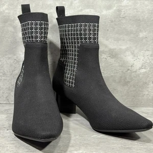 Vivaia Small Square Toe Pull On Booties Heeled Black Knit Women's Size 10 - Picture 1 of 15
