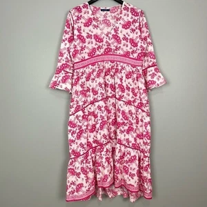 Vestido midi La Plage 100 % algodón para mujer talla XL floral boho campesino mangas campana - Imagen 1 de 8