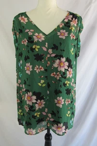 CAbi Bluse #3619 Schattengrün Blumen Gänseblümchen Kurzarm schwarz Trägertop Größe Large - Bild 1 von 12