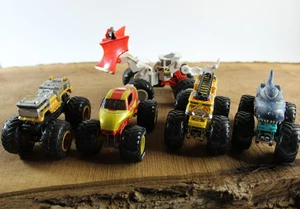 Lot of 5 Hot Wheels Monster Jam Trucks MEGA WREX IRON MAN FIRE TRUCK DIRT SQUAD - Picture 1 of 10
