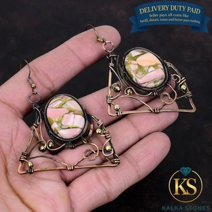 Pendientes Hija Envueltos Nuevos Envueltos En Alambre Gancho Cobre Rosa Ópalo Natural - Imagen 1 de 6