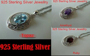 Genuine 925 Sterling silver Topaz Amethyst Ruby Pendant GIFTS PRESENTS - Picture 1 of 22