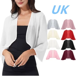 UK Womens Sheer Chiffon Cropped Cardigan Open Front Bolero Shawl Solid Cover Up - Picture 1 of 50