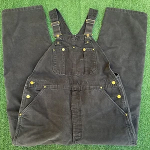 VTG 90s Carhartt Black Double Knee Carpenter Red Lined Quilted Bib Overall 37x30 - Picture 1 of 13