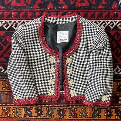 Vintage 90s Moschino Cheap & Chic Heart Button Houndstooth Jacket Nanny Size 12 - Image 1 of 4