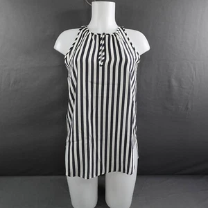 J Crew Top 0 Black White Stripe Flowy Silk Sheer Corpcore Statement Indie NEW - Picture 1 of 14