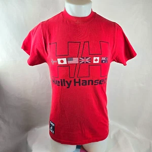 Helly Hansen T-Shirt Mens Small Red Twin Sails Spell Out Flags Vintage 90's - Picture 1 of 12
