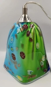 Splendida lampada a sospensione vetro arte veneziana millefiori verde acqua blu cobalto - Foto 1 di 10