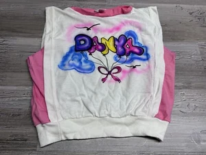Vintage 90s Girls Airbrush T-Shirt Personalized Name Danya Balloon Bow Clouds S - Picture 1 of 8