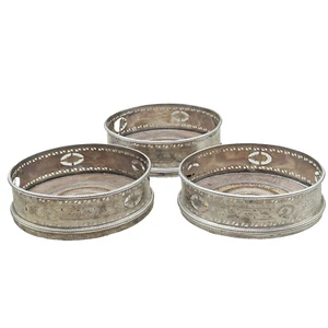 Set Of Three Georgian Sterling Silver Wine Bottle Coasters Thomas Daniell 1777 - Picture 1 of 17