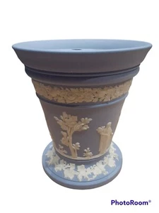 Vtg Wedgewood Jasperware Arcadian Flower Vase  w/Frog Insert  Blue 4-3/4" - Picture 1 of 12