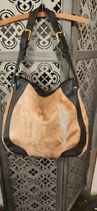 Goldenbleu - Tan calf fur and brown leather HOBO style - Picture 1 of 9