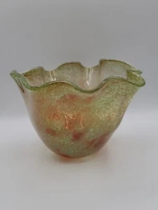 Mundgeblasene Vase aus bernsteinfarbenem und braunem gerafftem geriffeltem Glas - Bild 1 von 11