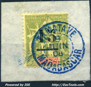 MADAGASCAR TYPE GROUPE N° 50 CACHET BLEU DE TAMATAVE 09/06/1908 SUR FRAGMENT - Picture 1 of 1