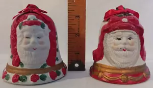 2 Vintage Artmark Hand Painted Porcelain Santa Bells Ornaments FREE SHIPPING - Picture 1 of 6