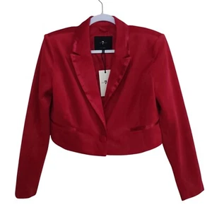 7 For All Mankind Cropped Velvet Blazer Red Size Medium NEW - Picture 1 of 12