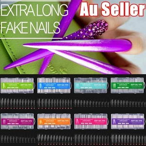 240Pcs Extra Long Ballerina Nail Coffin Tips Long Art Full Cover Manicure Fake - Picture 1 of 26