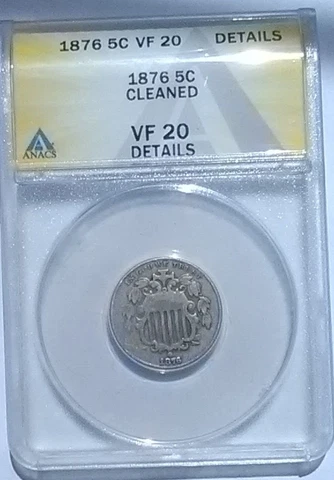 1876 Shield Nickel ANACS VF 20 Details Cover