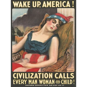 Flagge Wake Up Amerika WWI USA Propaganda Werbung XL Leinwand Kunstdruck - Bild 1 von 6