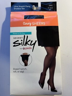 Secret Silky de Peds Curvy Sheers 10441 Jet Black Talla 2+ Nuevo Stock Antiguo (NOS) Foto 1 de 4