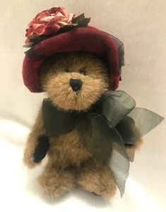Boyds SYLVIA G BEARIMORE Bear Jointed Plush Burgundy Hat Rose Black Netting 1990 - Picture 1 of 5