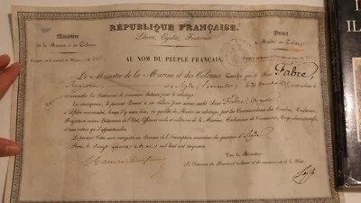 Ancien Brevet de Maître au Cabotage Marine et Colonies République II 1850 - Photo 1/4