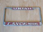 Rare Ukiah Lance Motors Chevrolet Metal License Plate Frame Embossed Tag Holder