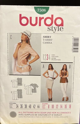 Burda Style 7508  Shirt  Size 8-18 Sewing Pattern - Image 1 of 2