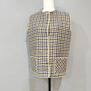 AQUASCUTUM Vintage Reversible Vest Size 12 Check Navy & Beige Made In England - Picture 1 of 13