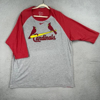 St Louis Cardinals 3/4 Sleeve Shirt MENS 3XL Nike Tee Gray/Red MLB Baseball XXXL - Image 1 of 4