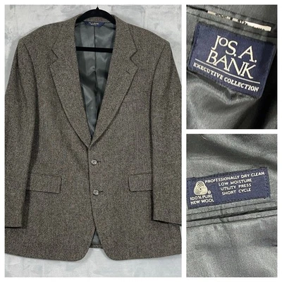 Blazer Jos A Bank Hombres 42R Gris Negro Lana Espiga Chaqueta Traje Abrigo Oficina Foto 1 de 4