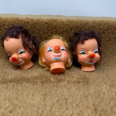 VTG Lot of 3 Vinyl Clown Heads - 1x Blond Hair 2x Brown Hair See Pics - Image 1 of 4