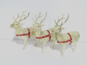 3 Celluloid Reindeer w/ Glitter & Red Eyes made in Japan - Picture 1 of 5