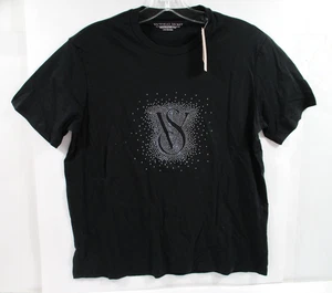 -Nueva con etiquetas Camiseta Victoria's Secret Negra Lentejuelas Logo Negra Talla L/G - Imagen 1 de 3
