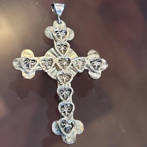 Kreuz Anhänger 2" filigran Herzen Diamantschliff 925 Sterling Silber 4,65g Türkei - Bild 1 von 18
