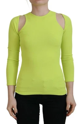 Dsquared ² Amarillo Verde Viscosa Hombro Abierto Manga Larga Mujer Top Auténtico - Imagen 1 de 4