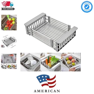 Estante de secado de platos retráctil sobre fregadero - Diseño de acero inoxidable que ahorra espacio Foto 1 de 4