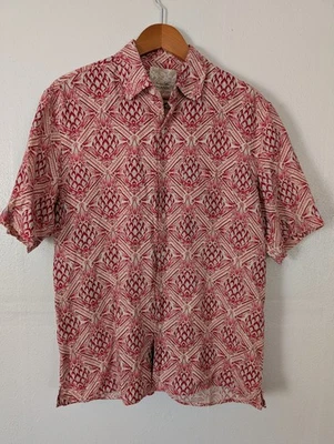 Tasso Elba Mens Shirt Red Short Sleeve Silk Linen Size M Button Up Costal Beachy - Image 1 of 4