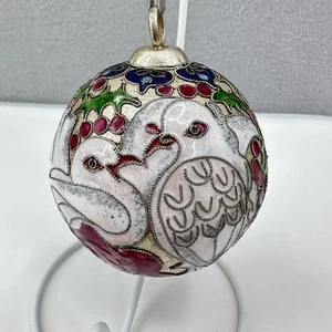 Vintage Nyco Cloisonne Turtle Doves Silver Enamel 12 Days Christmas Ornament - Picture 1 of 14