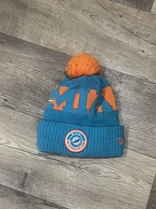 MIAMI DOLPHINS TEAM ISSUED NFL NEW ERA LOGO BEANIE One Size ORANGE POM - Picture 1 of 3