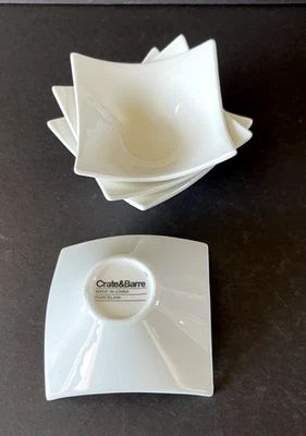 Crate & Barrel Bowls Mercer White Dipping Dessert Artisanal Curved Square Set 4 - Image 1 of 4