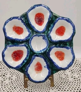 Midcentry Modern Multicolored Drip Glaze Textured 6 Well Oyster Plate - Picture 1 of 14