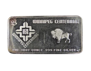 1874 1974 1 oz Silver Bar PMP The Bay Winnipeg Centennial Canada 999 Ag 00971 - Picture 1 of 12